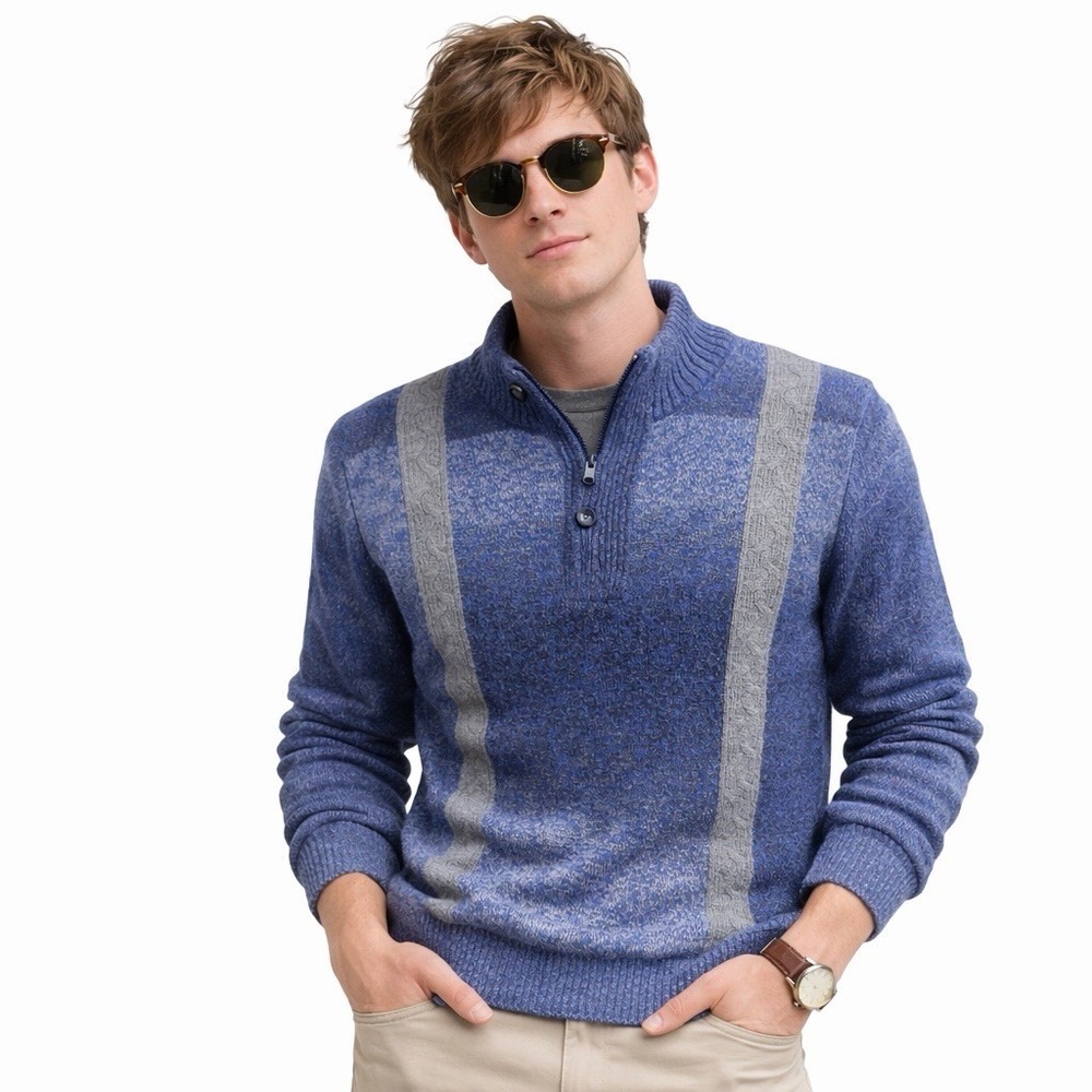 Monte Carlo Dry Clean Only Mens M Mock Neck Leather Pull 1/4 Zip Knit Sweater